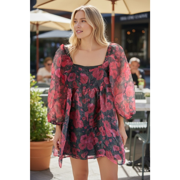 Pink Lily Dresses & Skirts - Women's Pink Lily Red Black Floral Mini Dress XS